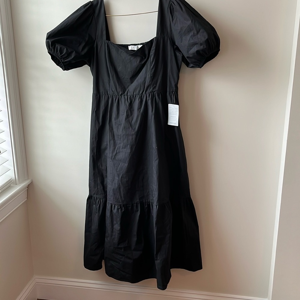 Black cotton square neck dress